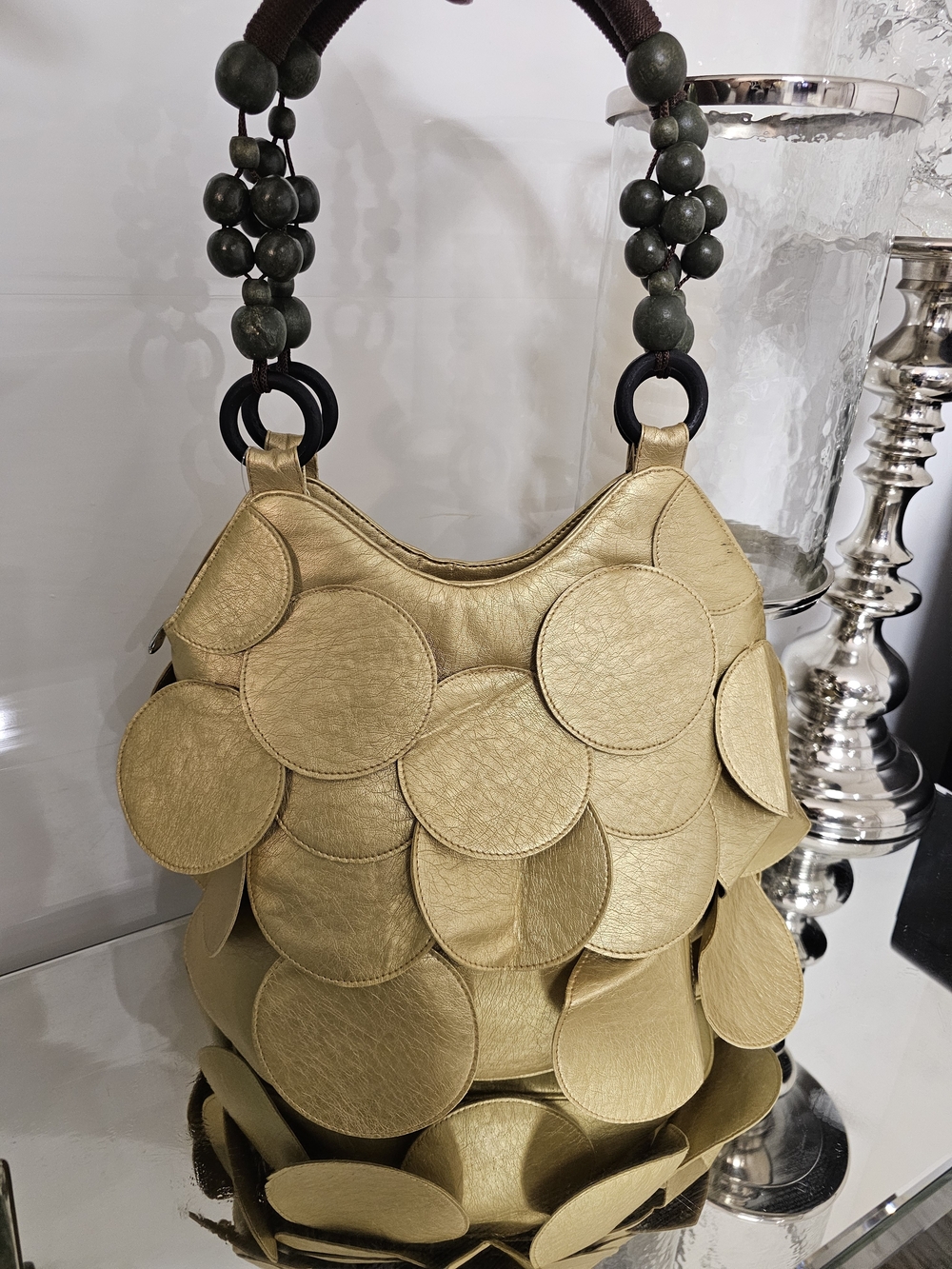 Pink Stix  Metallic Gold Circle-Accent Women’s Shoulder Bag
